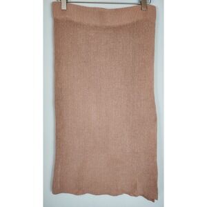Abercrombie Fitch Knit Midi Skirt Tan Ribbed Side Slit Womens Sz MP Comfortwear